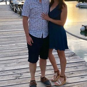 Deep Teal/Royal Blue Flowing Cross Top Fit and Flare Womens Small Dress